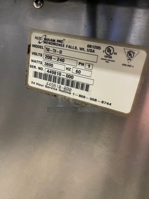 Alto Shaam Electric Powered Commercial Under The Counter COOK-N-HOLD Oven! All Stainless Steel! Model: 750THIII SN: 449810000 208/240V 60HZ 1 Phase - Image 7 of 8