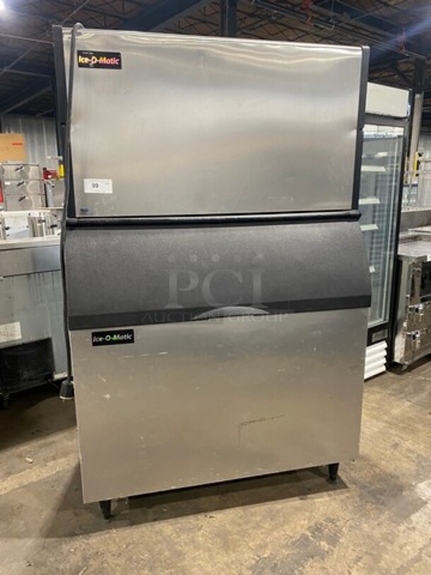 Ice-O-Matic Commercial Ice Maker Machine! On Commercial Ice Bin! All Stainless Steel! On Legs! 2x Your Bid Makes One Unit! Model: ICE1406HW6 SN: 16041280011162 208/230V 60HZ 1 Phase