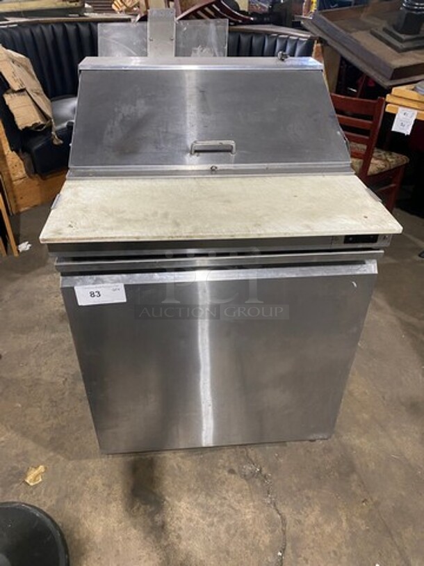 Adcraft Commercial Refrigerated Sandwich Prep Table! With Commercial Cutting Board! Single Door Storage Space Underneath! All Stainless Steel! On Casters! Model: SL1D SN: 6371420414100605