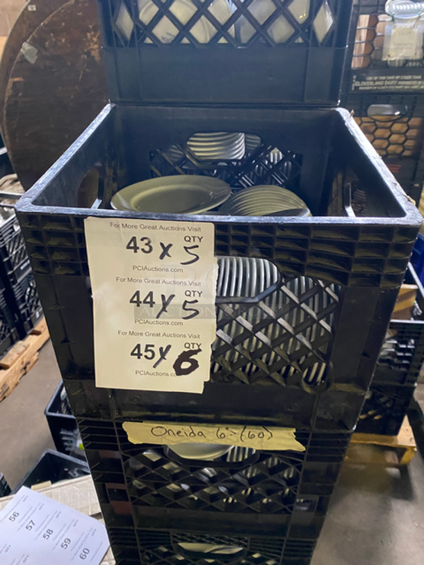 Oneida 6" White Ceramic Plates! 6x Your Bid! Includes Poly Crates! - Image 1 of 7