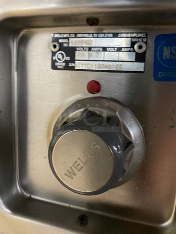 NICE! Wells Commercial Electric Powered 8 Well Steam Table! With Storage Space Underneath! All Stainless Steel With Wooden Outline! Model: HWSMP6D SN: BITTD1109A0164 208V 60HZ 1 Phase - Image 9 of 11