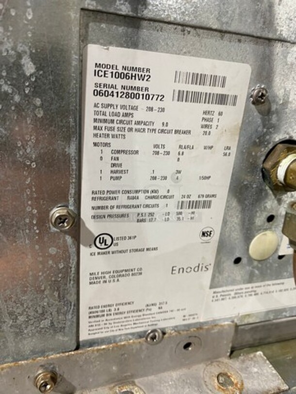 ICE-O-MATIC All Stainless Steel Ice Maker! On Legs! Model ICE 1006HW2 Serial 06041280010772 208-230V/60Hz/1 Phase - Image 5 of 7