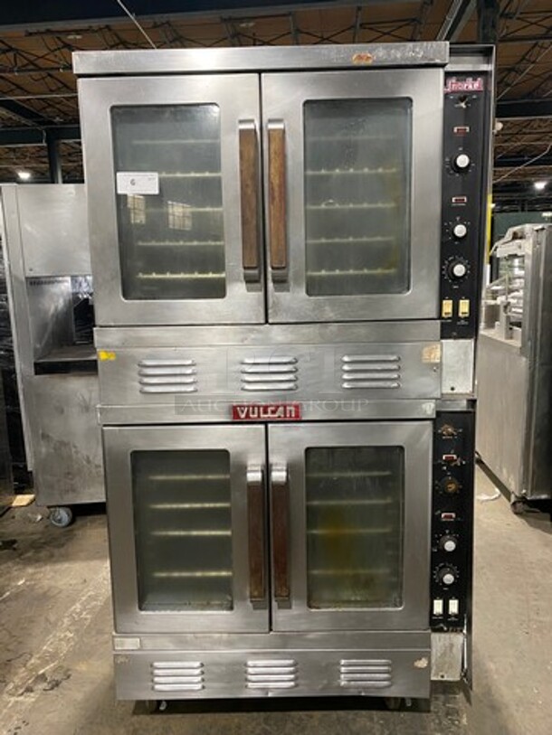 Vulcan Commercial Natural Gas Powered Double Deck Convection Oven! With View Through Doors! Metal Oven Racks! All Stainless Steel! On Casters! 2x Your Bid Makes One Unit! Model: SG1010T SN: 48043915