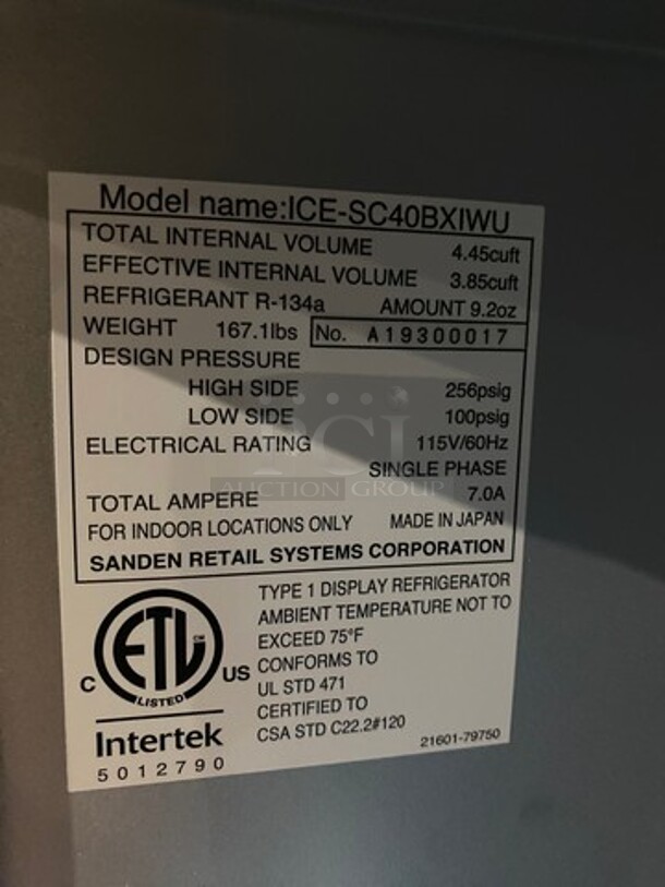 BEAUTIFUL! UNIQUE FIND! SCRATCH-N-DENT! Lumilinna Commercial Countertop/ Undercounter Single Door Slush Cooler! Using Very Precise Temperature Control, Lumilinna Can Hold Beverages Below Freezing — Without Freezing Them Solid. Water Normally Freezes At 32°F, But By Maintaining This Temperature, Lumilinna Can Store Beverages To The Coldest Temperature That Once Opened, Ice Crystals Form! Supercooled Products Crystallize When Poured, Producing A Soft Delicate Ice Slush! Model: ICESC40BXIWU SN: A19300017 115V 60HZ 1 Phase - Image 10 of 12