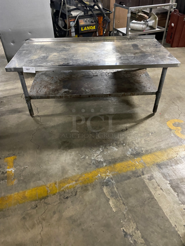 Solid Stainless Steel Work Top/ Prep Table! With Back Splash! With Storage Space Underneath! On Legs!