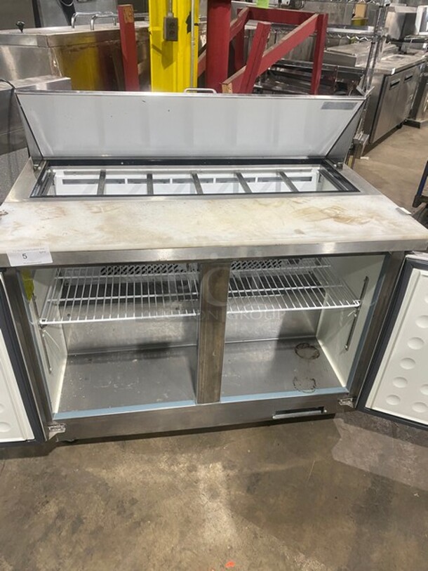LATE MODEL! 2019 Centaur Commercial Refrigerated Bain Marie/Sandwich Prep Table! With Full Length Cutting Board! With Poly Coated Racks! With 2 Door Refrigerated Storage! On Casters! 115V 1 Phase! Model CST-48-HC Serial 1902CENQ01215! Working When Removed!
 - Image 5 of 9