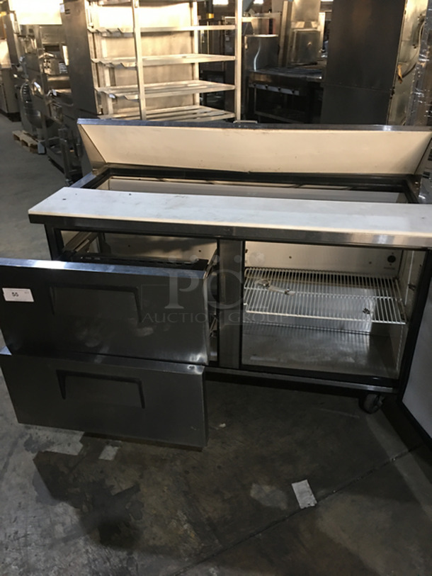 NICE! True Refrigerated Sandwich Prep Table! With Underneath Storage Space! With 2 Drawers! With Poly Coated Rack! With Commercial Cutting Board! All Stainless Steel! On Casters! Model: TSSU6016D2 SN: 8411708 115V 60HZ 1 Phase - Image 5 of 11