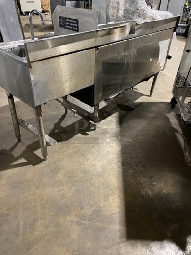 Beca Commercial Undercounter Ice Bin/ Bartender Cocktail Station! With Built In Hand Sink! With Faucet And Handles! With Speed Rail! With Back Splash! All Stainless Steel! On Legs! - Image 4 of 9