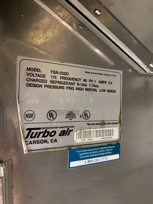 Turbo Air Commercial Single Door Reach In Refrigerator! All Stainless Steel! On Casters! Model: TSR23SD SN: DR23208043 115V 60HZ 1 Phase - Image 7 of 9