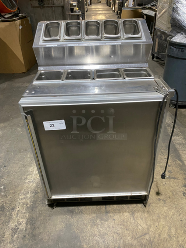 Silver King Commercial Refrigerated Prep Table! With Topping Rail! With Single Door Storage Space Underneath! With Poly Coated Rack! All Stainless Steel! Model: SKF2A SN: SBCL144354A 115V 60HZ