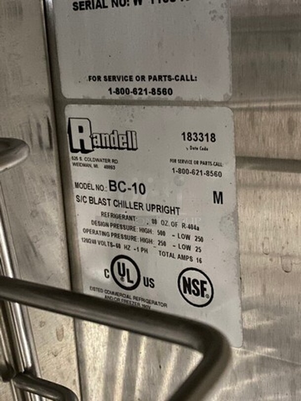 Randell Commercial Single Door Blast Chiller/ Shock Freezer! All Stainless Steel! Model: BC10 120/240V 60HZ 1 Phase - Image 9 of 10