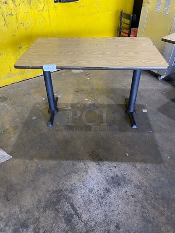 Wooden Pattern Top Rectangular Table! With Black Metal Base! - Image 1 of 6