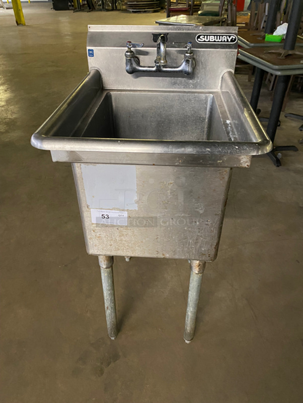 Duke Commercial Single Bay Sink! With Faucet And Handles! All Stainless Steel! On Legs!