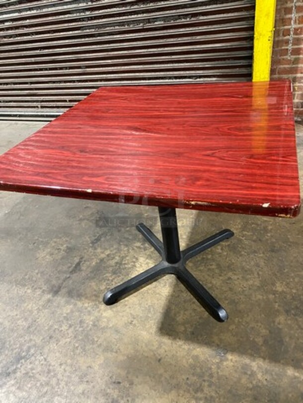 Wooden Pattern Top Square Table! With Black Metal Base! - Image 2 of 6