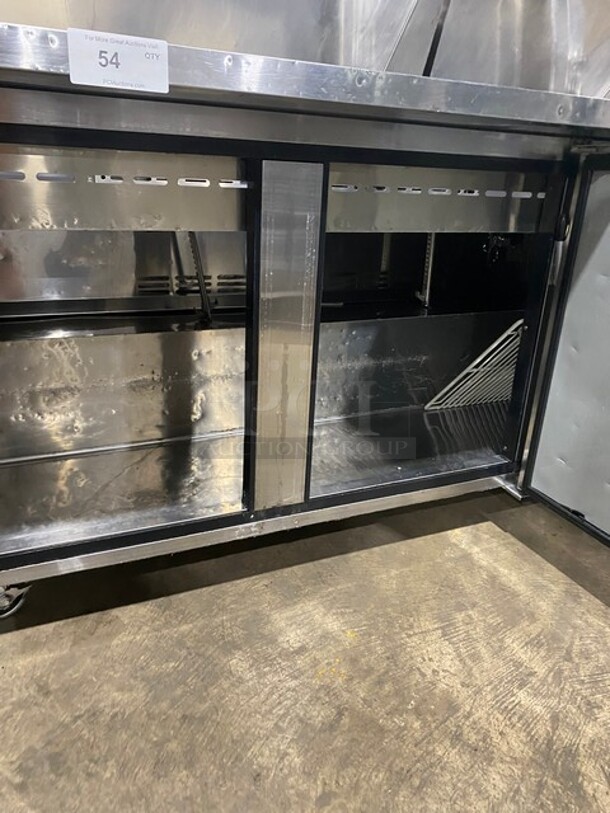 Turbo Air Commercial Refrigerated Mega Top Sandwich Prep Table! With 3 Door Storage Space Underneath! Poly Coated Racks! All Stainless Steel! On Casters! Model: MST7230 SN: 30MM7T611061 115V  - Image 6 of 9