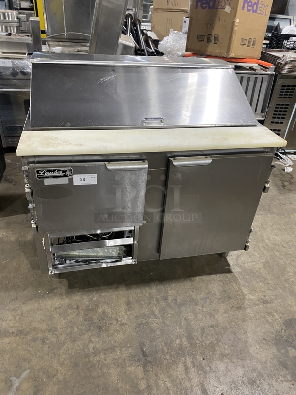 Leader Commercial Refrigerated Sandwich/Salad Prep Table! With Commercial Cutting Board! With 2 Door Underneath Storage Space! All Stainless Steel! Model: LM48S/C SN:PW02C1829! 115V 1 Phase! On Legs! - Image 1 of 9