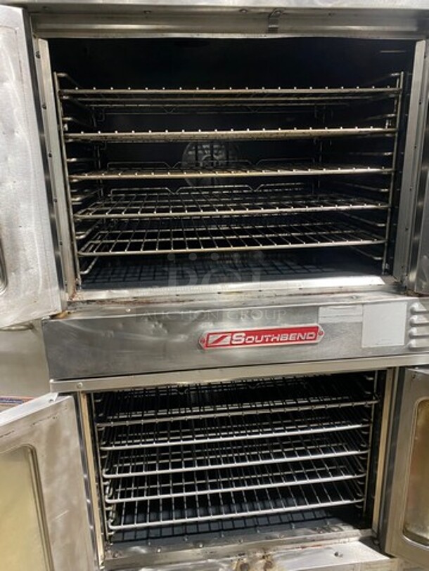 Southbend Commercial Natural Gas Powered Double Deck Convection Oven! With View Through Doors! Metal Oven Racks! All Stainless Steel! On Legs! 2x Your Bid Makes One Unit! WORKING WHEN REMOVED! - Image 5 of 9