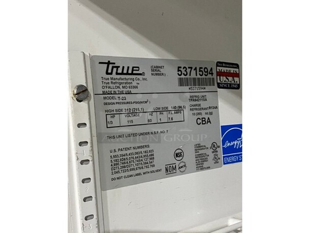 True Commercial Single Door Reach In Refrigerator! With Poly Coated Racks! All Stainless Steel! On Casters! Model: T23 SN: 5279908! 115V 60HZ 1 Phase! - Image 7 of 9