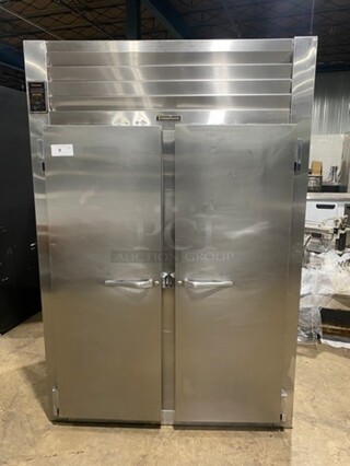 AWESOME! TRAULSEN Commercial Two Section Reach In Freezer! With Built In Pan Rack! All Stainless Steel! (2) Solid Doors! Model 1RLT232NUT 115V/60Hz/1 Phase