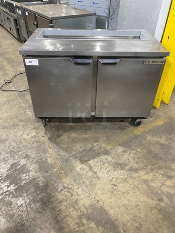 Beverage Air Commercial Refrigerated Sandwich Prep Table! With 2 Door Underneath Storage Space! With Poly Coated Racks! All Stainless Steel! On Casters! Model: SPE4812 115V 60HZ 1 Phase