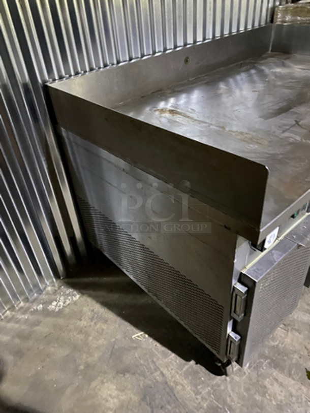 Custom Cool Commercial Refrigerated Work/Prep Table/ Grill Stand! With Back And Side Splash! With Refrigerated 2 Door Underneath Storage! All Stainless Steel! On Casters! - Image 2 of 9