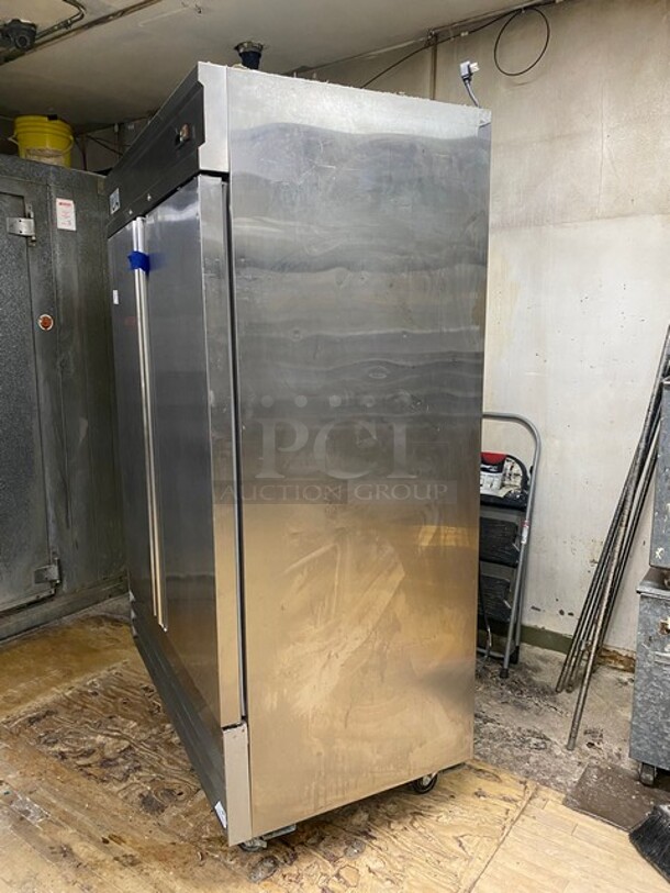 Avantco Stainless Steel Commercial 2 Door Reach In Freezer w/ Poly Coated Racks on Commercial Casters! Working When Removed! MODEL 178CFD2FF - Image 2 of 8