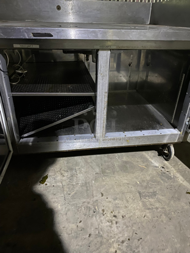 Custom Cool Commercial Refrigerated Work/Prep Table/ Grill Stand! With Back And Side Splash! With Refrigerated 2 Door Underneath Storage! All Stainless Steel! On Casters! - Image 6 of 9