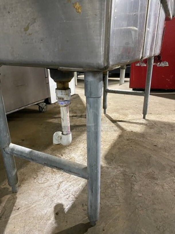 WOW ! SSP All Stainless Steel HEAVY GAGE Commercial 3 Compartment Dish Washing Sink! With Dual Side Drain Board! With Faucet And Handles! With Back Splash! All Stainless Steel! On Legs! - Image 8 of 12