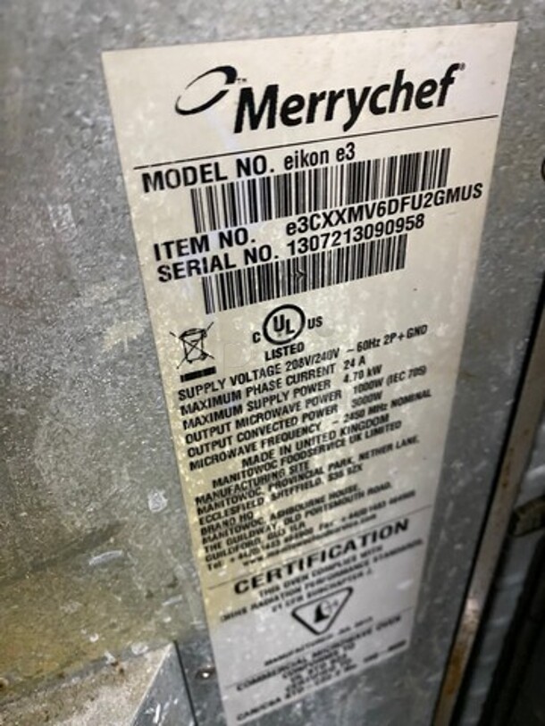 Merrychef Commercial Countertop Rapid Cook Oven! Model: EIKONE3 SN: 1307213090958 208/240V - Image 4 of 8