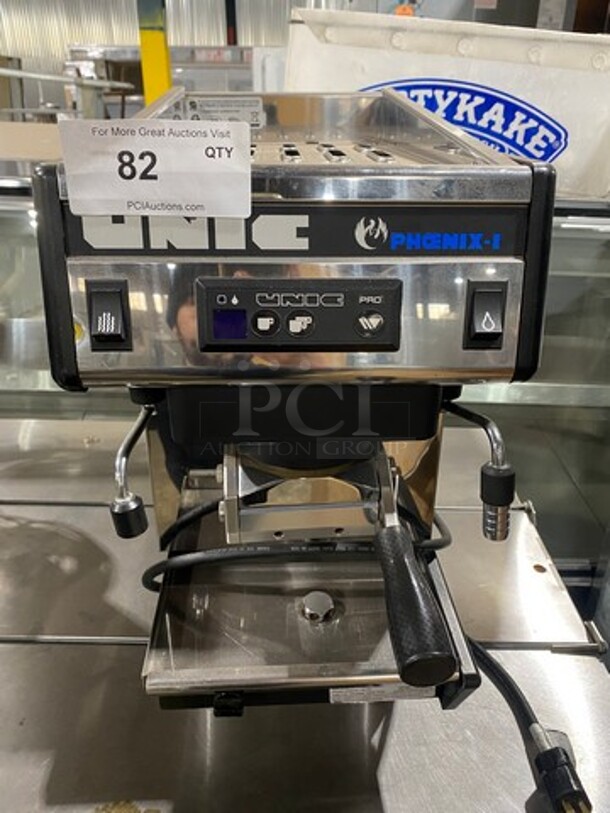 Unic Commercial Countertop Single Group Espresso Machine! Stainless Steel Body! On Legs! Model: PHOENIXI SN: 10450142 110V 60HZ 1 Phase - Image 1 of 8
