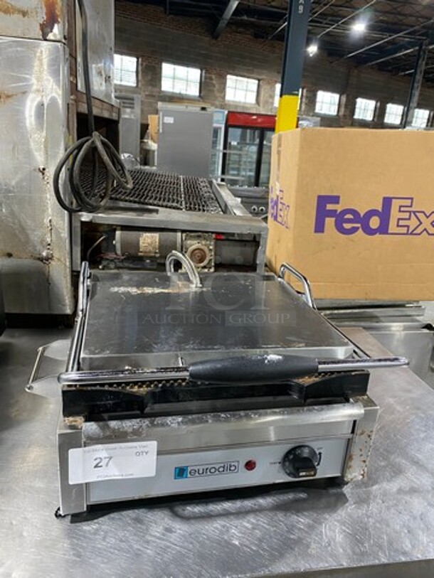 LATE MODEL! 2018 Eurodib Commercial Countertop Electric Powered Panini/Sandwich Press! With Ribbed Press! All Stainless Steel! Model: SFE02345120 SN: 2018061028 120V