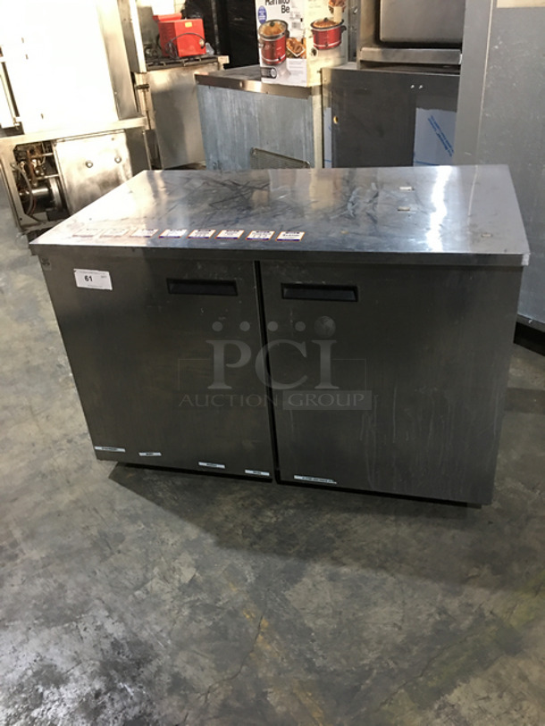 COOL! Delfield Manitowoc Commercial 2 Door Lowboy/Worktop Cooler! With Poly Coated Racks! All Stainless Steel! Model: UC4048STAR SN: 1504152000961 115V 60HZ 1 Phase