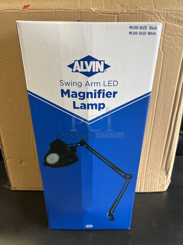 4 BRAND NEW IN BOX! Alvin ML100-BLED Black Metal Swing Arm LED Magnifier Lamps. 4 Times Your Bid!