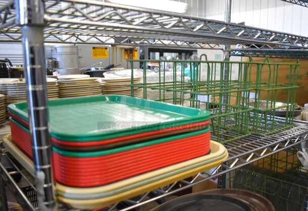 ALL ONE MONEY! Tier Lot of Various Items Including Poly Trays and Green Coated Baskets - Image 1 of 5