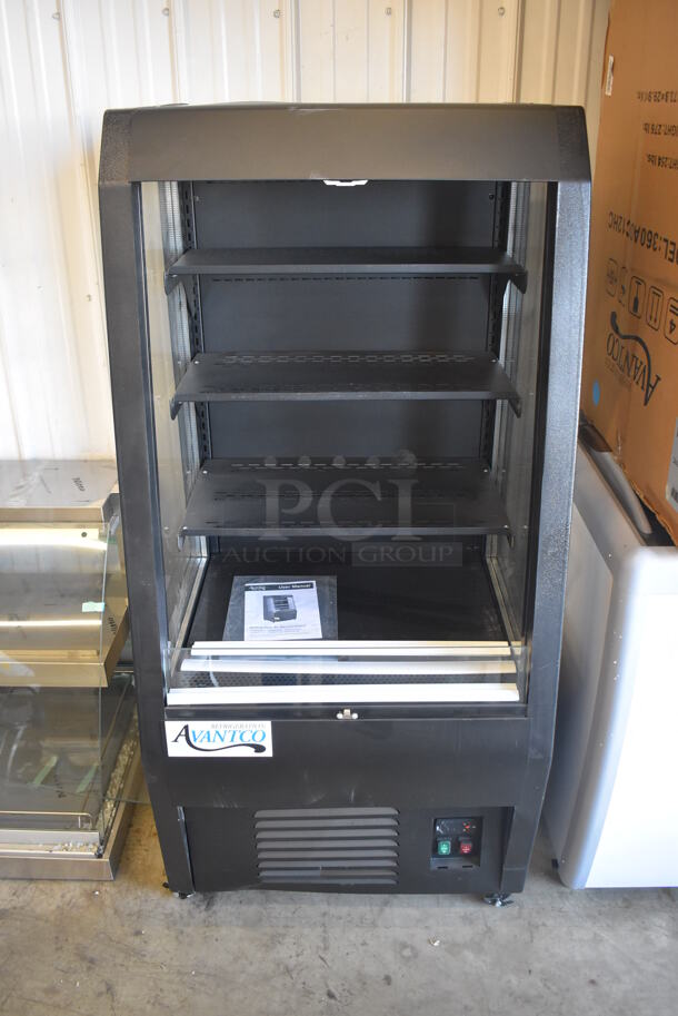 BRAND NEW SCRATCH AND DENT! Avantco 189BMAC26HC Metal Commercial Open Grab N Go Merchandiser on Commercial Casters. 110-120 Volts, 1 Phase. 28x26x59.5. Tested and Working!