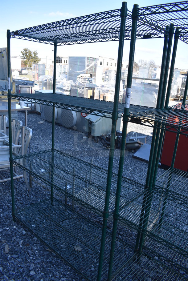 Eagle Green Finish 4 Tier Wire Shelving Unit. BUYER MUST DISMANTLE. PCI CANNOT DISMANTLE FOR SHIPPING. PLEASE CONSIDER FREIGHT CHARGES. 48x18x75 - Image 1 of 3