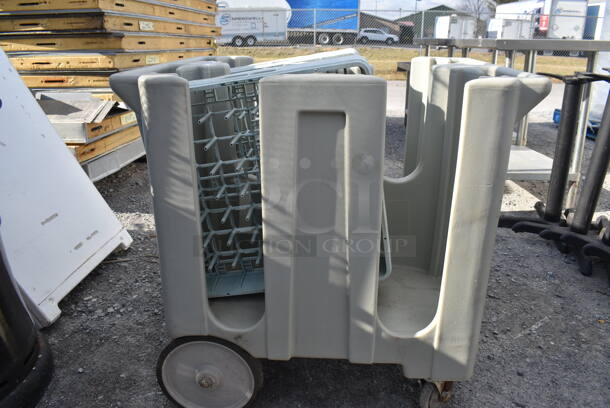 Poly Dish Cart w/ 2 Dish Caddies on Commercial Casters. 27.5x33x32