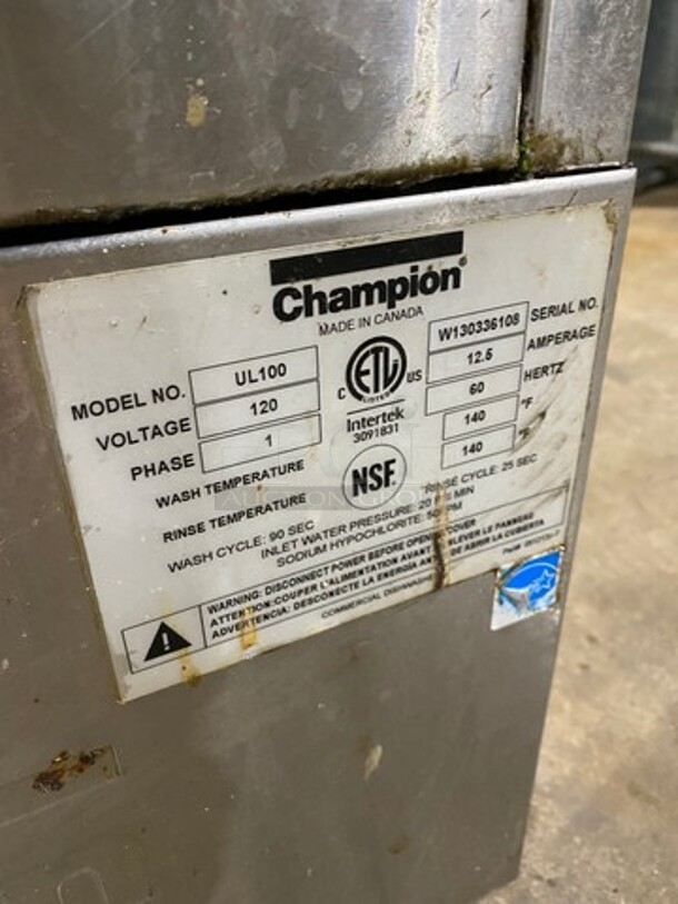Champion Commercial Under The Counter Dishwasher! All Stainless Steel! Model: UL100 SN: W130336108 120V 60HZ 1 Phase - Image 9 of 10