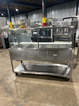 SUPREME METAL All Stainless Steel 4 Bay Electric Powered Steam Table! With Underneath Storage Shelf! With Sneeze Guard! On Casters! 