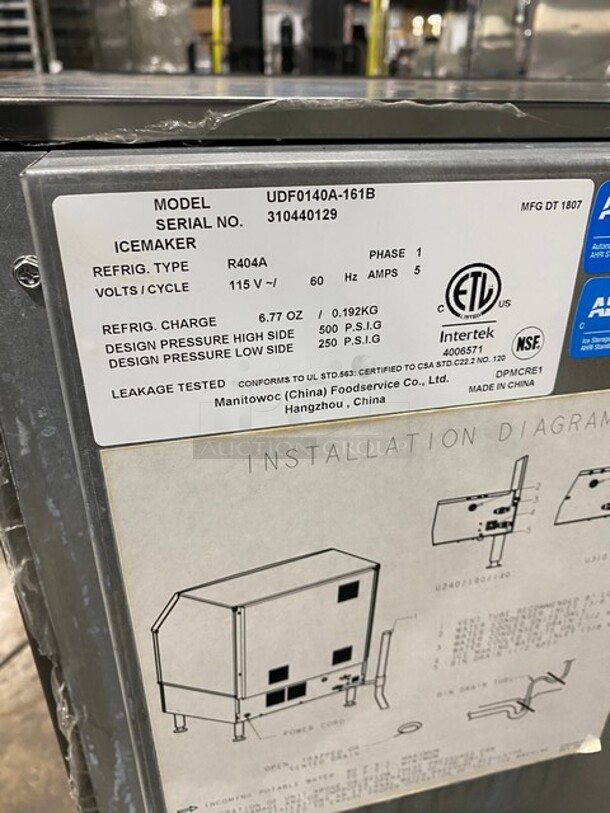 Manitowoc Commercial Stainless Steel Undercounter Ice Machine! MODEL UDF0140A-161B SN:310440129 115V 1PH  - Image 5 of 7