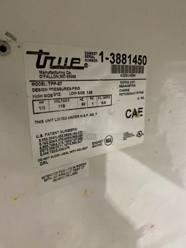 True Commercial Refrigerated Pizza Prep Table! With 2 Door Storage Space Underneath! With Commercial Cutting Board! All Stainless Steel! On Casters! Model: TPP67 SN: 13881450! 115V 1PH! WORKING WHEN REMOVED! - Image 7 of 11