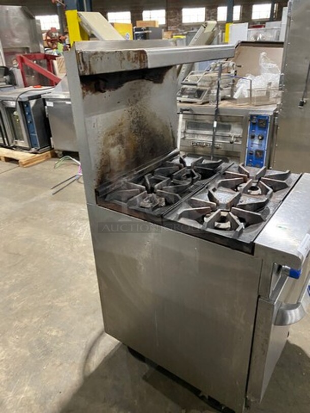 Imperial Commercial Natural Gas Powered 4 Burner Stove! With Raised Back Splash And Salamander Shelf! With Oven Underneath! All Stainless Steel! On Casters! Model: IR4 SN: 03273711 - Image 4 of 10