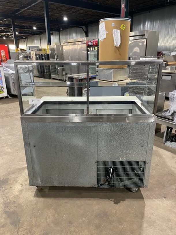 Leader Commercial Refrigerated Sandwich/Salad Prep Table! Stainless Steel! With Glass Top Display and Shelves! With 2 Door Rear Access! With Full Length Cutting Board! On Casters! 115V 1 Phase! Model: LM48 S/C SN: GX09S1105E! - Image 1 of 10