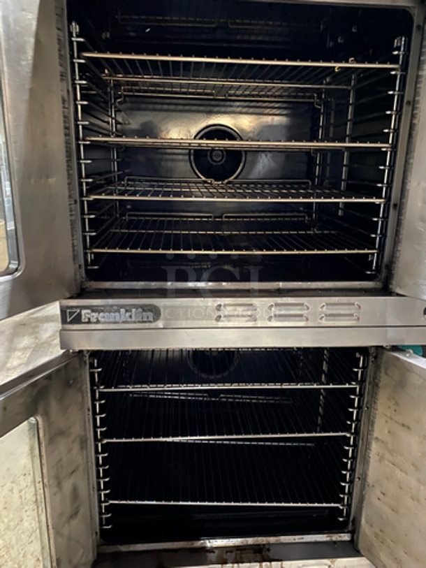 NICE! Franklin Commercial Double Deck Natural Gas Powered Convection Oven! With Metal Oven Racks! With 1 View Through Door & 1 Solid Door! All Stainless Steel! On Legs! 2x Your Bid Makes One Unit! - Image 5 of 8