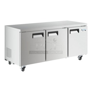 BRAND NEW SCRATCH & DENT! Avantco AU-72R-HC 72" Undercounter Refrigerator. Minor Scratching and Denting. Cord is damaged. 71-1/2x29-1/2x35-1/4