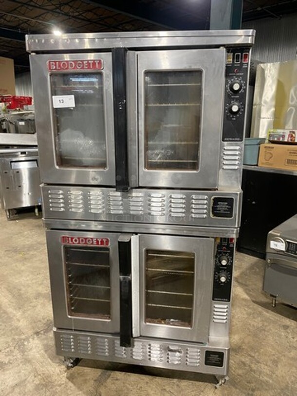 Blodgett Commercial Natural Gas Powered Double Deck Convection Oven! With View Through Doors! Metal Oven Racks! All Stainless Steel! On Casters! 2x Your Bid Makes One Unit!