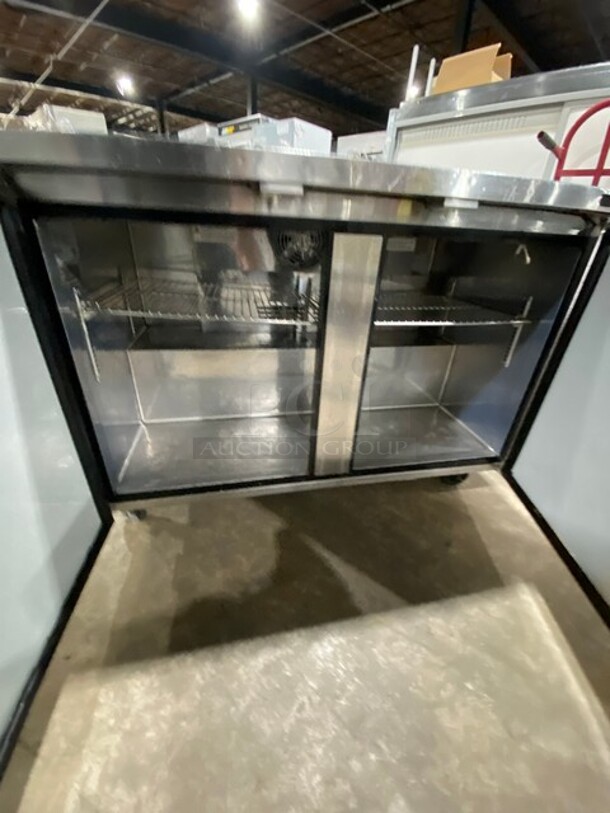 NICE! Turbo Air 2 Door Worktop Cooler With 2 Racks On Casters! Stainless Steel! MODEL TUR48SDN 115V  - Image 5 of 8