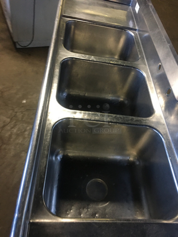 SWEET! Stainless Steel Commercial 3 Bay Sink With Dual Drain Boards! On Legs! - Image 5 of 6