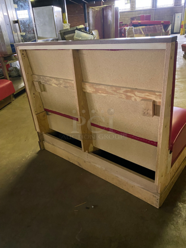 NEW! Single Sided Red Cushioned Booth Seat! With Wooden Outline! Perfect For Up Against The Wall! Can Be Connected To Any Of The Booths Listed! - Image 3 of 7