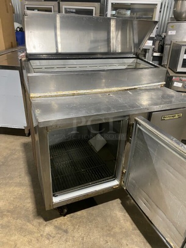 Beverage Air Commercial Refrigerated Pizza Prep Table! With Single Door Underneath Storage Space! All Stainless Steel! On Casters! Model: DP46! Working When Removed! - Image 5 of 9